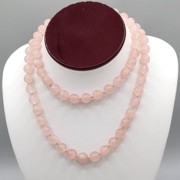 Jewelry - Hand Knotted Pink Rose Quartz Beaded Necklace 10mm No clasp 28" Length